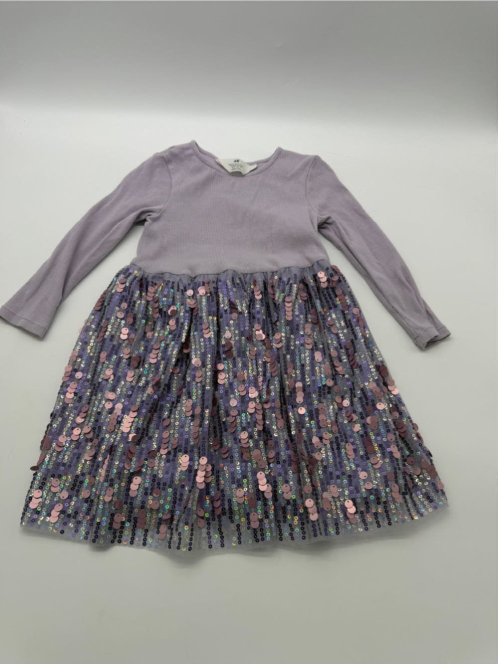 H&M Long Sleeve Sequin Tulle Dress, Purple and Pink, Size 4T